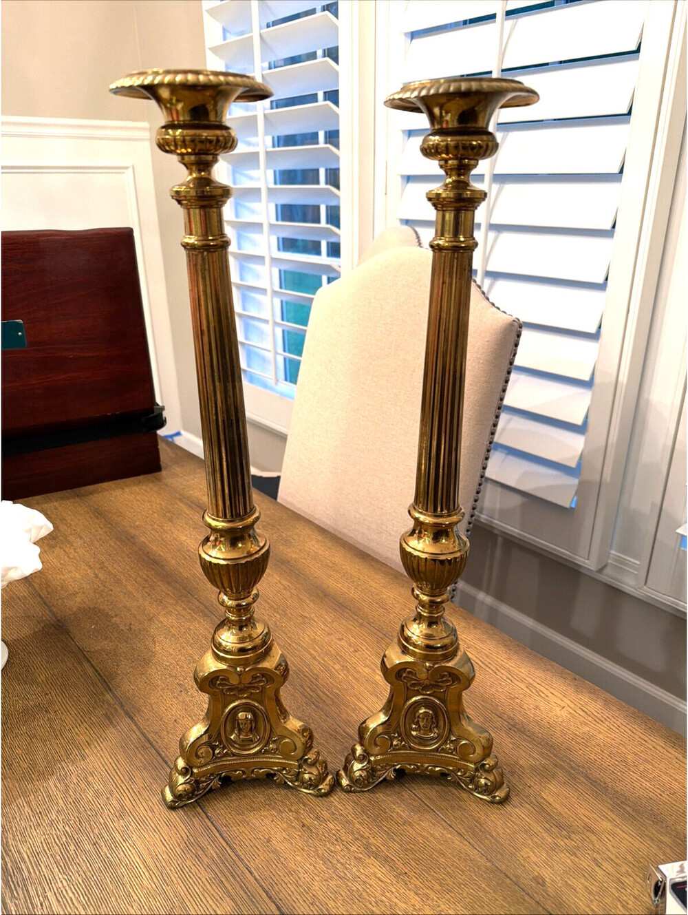 Pair of Vintage Antique Church Candlesticks, Holy Family, 23" (CU267) chalice co